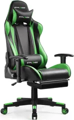 GTPLAYERゲーミングチェアオフィスチェアPUレザーリクライニングランバーサポートオットマン付き高さ調整機能SGS認証部品使用耐荷重136kgGTP002F-GREEN