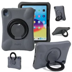 【新品】 NLR FUN キッズ用 iPad ケース、iPad 11インチ A16 (2025) / 10.9インチ 第10世代 (2022) 用の衝撃吸収カバー、軽量フルボディ保護ケース、折りたたみハンドル/スタンド付き (グレー+ブラック)