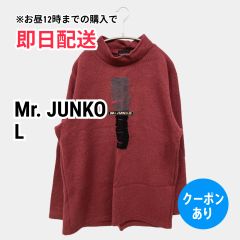 Mr. JUNKO ミスタージュンコ ニット/セーター L レッド ウール・ニット ミドル丈 前面プリント ブランドロゴ 長袖 タートルネック/ハイネック メンズ