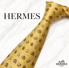 極美品】HERMES エルメス ネクタイ シルク100% 魚柄 フィッシュ 総柄