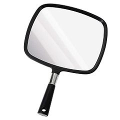 HAND MIRROR 手鏡 大きめ ハンドミラー サロン プロ仕様 かがみ てかがみ (ブラック)