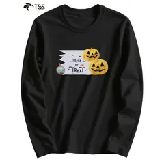 長袖Tシャツ コットン100％ ユニセックス ハロウィン トリックオアトリート?