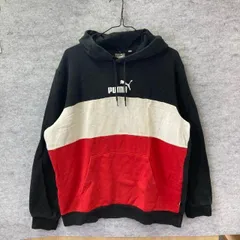 SK5-119  プーマ アメリカ古着 L カラーブロック スウェットパーカー 黒白赤 PUMA メンズ