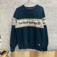 SK6-33  極度乾燥しなさい ユーロ古着 M M 袖ライン ロゴ切替 トルコ製 スウェットトレーナー ネイビー Superdry メンズ