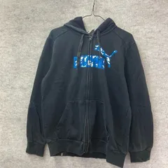 SK2-28  プーマ アメリカ古着 M ビッグロゴ スウェットパーカー フルジップ フーディー 黒 PUMA メンズ