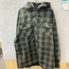 SK2-37  ディッキーズ アメリカ古着 XL オンブレチェック フード付き 中綿 シャツジャケット 緑 メンズ