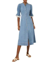 ミルトンベルベット レディース トップス ワンピース ミディ デニム Mint Velvet Womens Denim Crochetrimidi Dress Blue ブルー