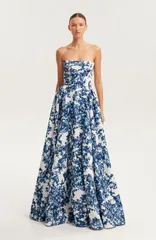 ミルカ レディース トップス ワンピース フラワー柄 ストラップレス マキシ フラワー Milla Blue Floral Strapless Maxi Eveningown with Corset