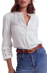 ボーデン レディース トップス シャツ レース Boden Annabelle Scallop Cutwork Lace Top White ホワイト