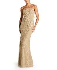 マックダガル レディース トップス ワンピーストラップレス Mac Duggal Beaded Strapless Mermaid 3D Flower Gown Gold ゴールド