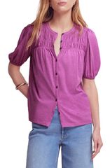 ボーデン レディース トップス シャツ シャーリング Boden Mya Smocked Short Sleeve ButtonUp Shirt Mulberry