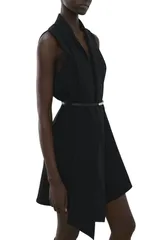 マンゴ レディース トップス ワンピース ミニ MANGO Scarf Neck Belted Minidress Black ブラック