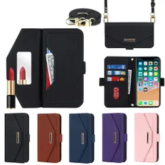 新品 Eastwave アイフォン X/XS ケース 縄掛けカバー for iPhone X 手帳型 for iPhone XS 手帳 for iPhoneX for iPhoneXS case チェック柄 鏡 ミラー付き 長ストラップ付き 肩掛け 革レザー