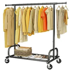 パイプハンガー 頑丈 耐荷重136KG 業務用 ハンガーラック 大容量 収納 ラック 物干し スタンド HOKEEPER 洋服ハンガー 衣類収納 棚付きキャスター付き縦横伸縮 省スペース 組立不要