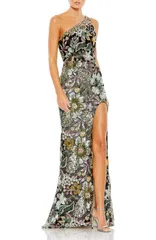 マックダガル レディース トップス ワンピース フラワー柄 フラワー Mac Duggal Embellished Floral One Shoulder Gown Black Multi ブラック