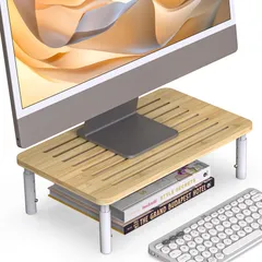 数量限定　机上台 PCスタンド パソコン台 デスクシェルフ 39.5cm横幅 4段高さ調整可能 天然竹製 通気孔付き 滑り止めマット付き PC台 卓上 モニタースタンド パソコンスタンド モニター台 卓上収納 整理整頓 WENG 机上ラック ディスプレイ台 W