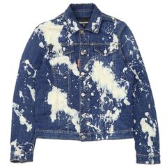 SALE DSQUARED2 ディースクエアード デニムジャケット サイズ 46 メンズ ブリーチ加工 ロゴ ピスネームタグ ストレッチ Gジャン アウター インディゴ イタリア製