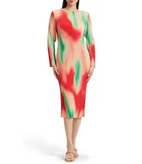 ミソック レディース トップス ワンピース クレープリーツ ミディ MISOOK Mirco Pleated Crepe Jewel Neck Long Sleeve Midi Dress Cherr