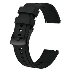 【新品】 [BISONSTRAP] 腕時計バンド 24mm スマートウォッチベルト シリコン 時計ベルトQuick Release 防水 ブラック/ブラックバックル