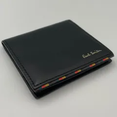 ■Paul Smith ポールスミス 二つ折り財布 ブラック レザー マルチストライプ エッジ メンズ 中古 コンパクトウォレット