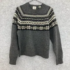 C6-136 ギャップ L アメリカ古着 ノルディック柄 ウール 長袖 ニット セーター グレー GAP レディース