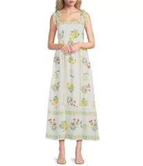 ブルーペッペーブルーペッパー レディース トップス ワンピース フラワー柄 プリント ノースリーブ マキシ フラワー Blu Pepper Floral Printed Square Neck Tie
