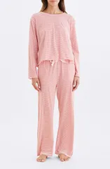 パピネール レディース アンダーウェア ナイトウェア コットン Papinelle Jada Stripe Organicotton Pajamas Rosewater Red Stripe レッド