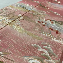 訪問着 裄67.5 金彩 風景 花模様 着物 正絹 X-8174
