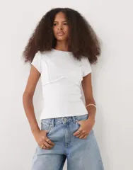 エイソス レディース トップス Tシャツ リブ ASOS DESIGN ribbed exposed seam baby tee WHITE ホワイト