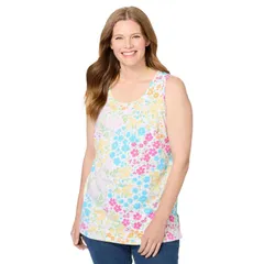 ウーマン ウィズイン レディース トップス Tシャツ プラスサイズ プリント Woman Within Plusize Perfect Printed Scoopneck Tank White Mul