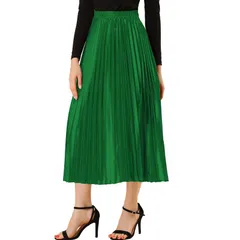 アレグラ ケー レディース ボトムスカート プリーツ ミディ トール ALLEGRA K Womens Elastic Waist Metallic Shiny Accordion Pleated M