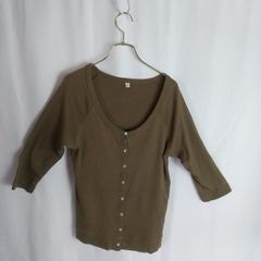 M1-04441 【Women】 UNIQLO (ユニクロ）七分袖  カーディガン (XL)/カーキ HT-春秋