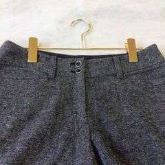 【美品】NATURAL BEAUTY BASIC ナチュラルビューティーベーシック ウール混ショートパンツ L グレー×ホワイト 毛59% ダブルボタン