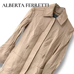 ALBERTA FERRETTI アルベルタフェレッティ レディース ベージュ キャメル ロングコート ステンカラーコート スプリングコート 38 S M コットン レーヨン 比翼 AEFFE ハンガリー製 美品 1666BC