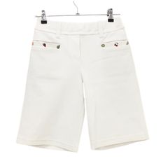 【超美品】ミエコウエサコ ショートパンツ 白 フルーツ刺しゅう ウエストゴム  レディース 40(M) ゴルフウェア M・U SPORTS