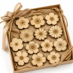 花 フラワー 木製パーツ 36個セット 未塗装 ハンドメイド素材 デザイン01