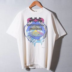 90s USA製 1997年製 Batman & Robin バットマン＆ロビン Tシャツ L アイボリー ヴィンテージ 映画 ムービー 両面プリント Six Flags DCコミックス キャラ アメコミ アニメ ストリート アメリカ 古着 d3002