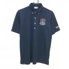 【美品】フィラゴルフ 半袖ポロシャツ ネイビー 地模様 ボタンダウン メンズ L ゴルフウェア FILA GOLF