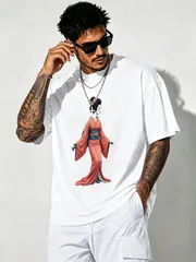 ピンクの着物を着たゾンビ芸者 和風ホラーグラフィック T シャツ