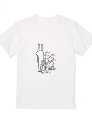 新品 送料無料 うさぎと猫ライン画グラフィック T シャツ シンプル線画 可愛い動物イラスト カワイイ系 ミニマル ストリート ポップ キュートな動物プリント