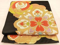平和屋着物◎六通柄袋帯　唐織　正倉院花鳥文　黒地　金銀糸　正絹　逸品　BAAW7164qw