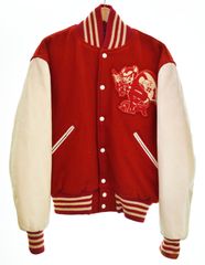 ヴィンテージ Vintage 80s USA製 Catch Ball Wool Leather Award Jacket ウール リアルレザー スタジャン ブルゾン 中綿 ワッペン 42 ジャケット レッド 103MT-5135