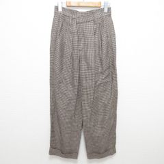 美品 BRUNELLO CUCINELLI ブルネロクチネリ リネン チェック柄 ツータック ハイウエストスラックスパンツ サイズI36 ブラウン系 レディース 古着 中古 USED
