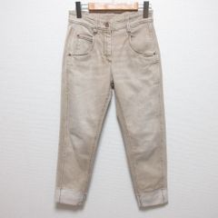美品 BRUNELLO CUCINELLI ブルネロクチネリ モニーレ装飾 USED加工 テーパードデニムパンツ ジーンズ サイズ36 ベージュ レディース 古着 中古 USED