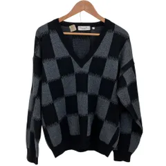 Christian Dior MONSIEUR クリスチャンディオールムッシュ ヴィンテージ ブロックチェック ニットセーター 48 ブラック グレー メンズ 古着 中古 USED