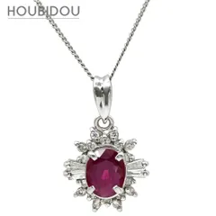 ネックレス ルビー 0.70ct ダイヤモンド ペンダント レッド×プラチナシルバー 赤 レッド 1石 1粒 オーバルミックスカット プラチナ フラワー 【中古】