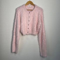 Tina:Jojun ティーナジョジュン シャギーニットカーディガン クロップド丈 前開きカーディガン フェザーニット ピンク サイズM NC350