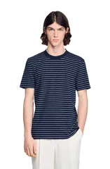 サンドロ メンズ トップス Tシャツ SANDRO Striped Tshirt Marine Blanc ストライプ