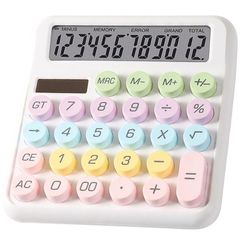 電卓 おしゃれ 12桁 計算機 かわいい 可愛い SNS映え 音が鳴る 計算機 丸ボタン オフィス デスク ソーラー (白) [ホワイト]