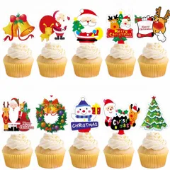 デコパーツ ケーキトッパー キラキラ紙 滑りにくい握り易い 使い便利 ケーキプレート‌ ケーキ装飾 料理の飾り 飾り付 楊枝 おめでとう かわいい ケーキデコレーション 果物/お菓子/お弁当用 パーティグッズ Merry Christmas飾り 飾り